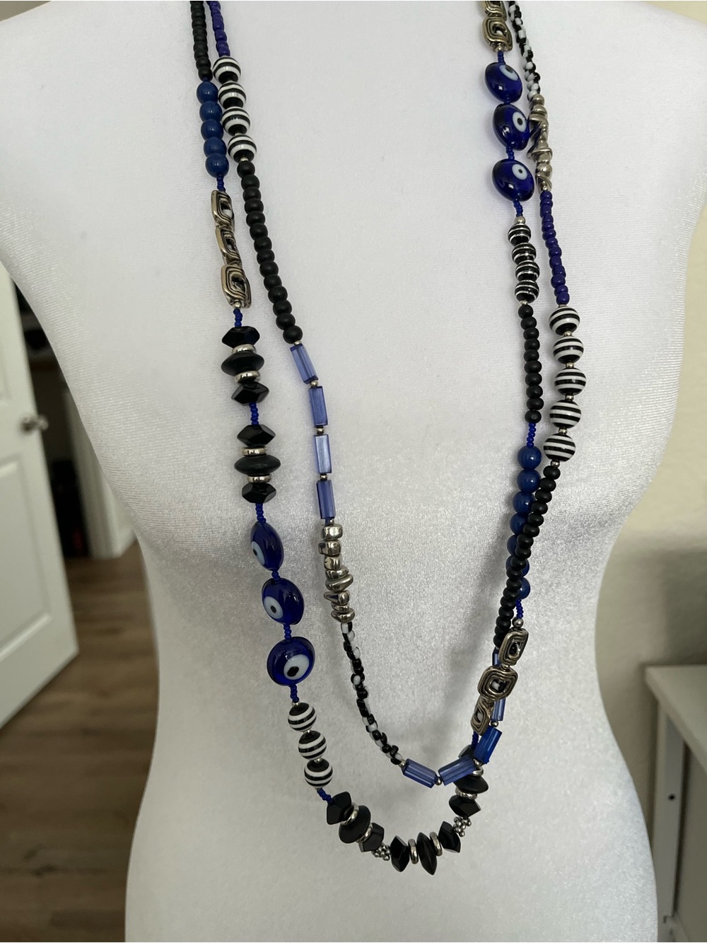 Treska evil eye glass long necklace 36”